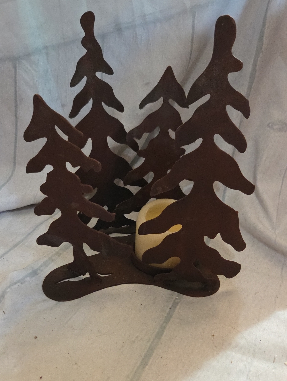 Rustic Metal Tree Candle Holder - Brown